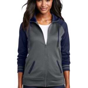 Ladies Sport Wick ® Varsity Fleece Full Zip Hooded Jacket Thumbnail